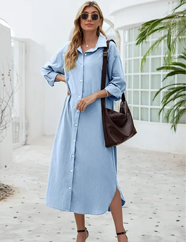 Vista 5 de Sopliagon - Vestido de algodón y lino para mujer estilo casual suelto vestido largo
