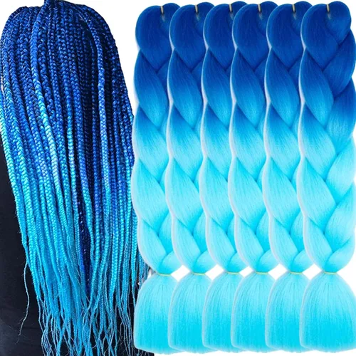 Vista 48 de 3 paquetes de extensiones de cabello sintético para trenzar de color negro a azul, tamaño jumbo ombré, de 24 pulgadas o trenzas de ganchillo