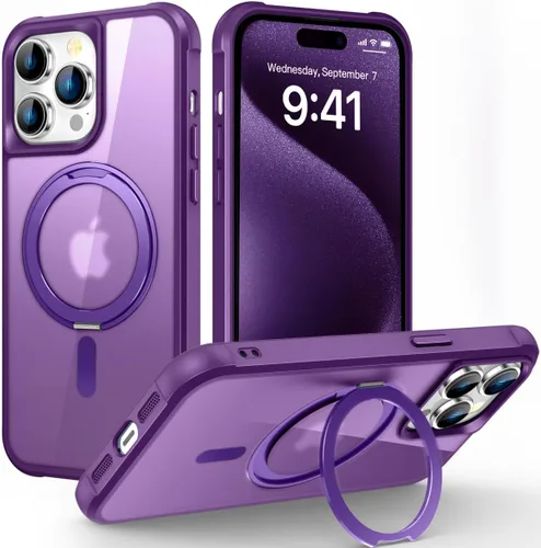Vista 63 de Funda para iPhone 11 con soporte de anillo magnético giratorio de 360° [compatible con Mag-Safe] [Protección de grado militar] Funda translúcida