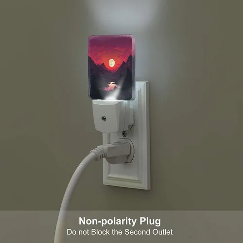 Vista 5 de Paquete de 2 luces LED de noche enchufables rojas al atardecer, luces nocturnas enchufables a la pared, lámpara de noche moderna con sensor de luz