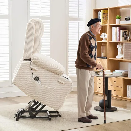 Vista 5 de Silla reclinable eléctrica para personas mayores con masaje y calor, reclinables eléctricos de gran tamaño, asiento de cine en casa con 2 portavasos