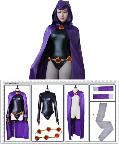 Vista 2 de miccostumes Conjunto completo de traje de cosplay con capa morada color negro