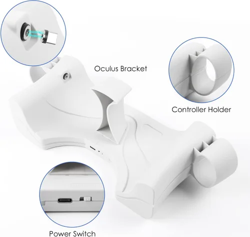 Vista 4 de ZyberGears VR Base de carga para Meta Quest 2 soporte de carga para Oculus Quest 2 accesorios estación de carga de auriculares VR de montaje