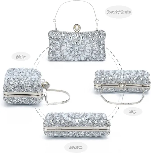 Vista 2 de Lanpet Bolso de noche con diamantes de imitación de cristal multicolor para mujer, bolso de hombro con correa de cadena