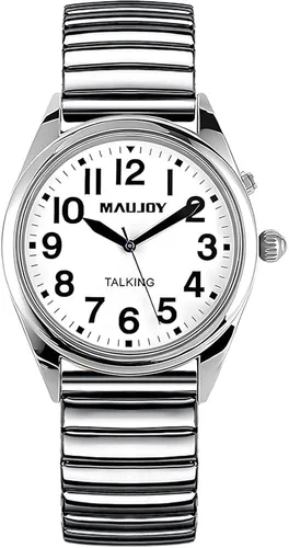 Vista 13 de English Talking Men's Watch for Elderly, Low Vision or Visually Impaired, Loud Sound, Large Numbers, Bold Hands, Stainless Steel Expandable Strap