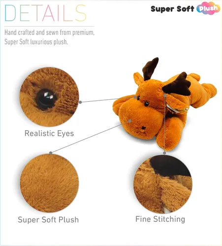 Vista 2 de DolliBu - Almohada de peluche de alce tamaño – Animal súper suave para niños, acogedor compañero de siesta, almohada de suelo para niños y niños