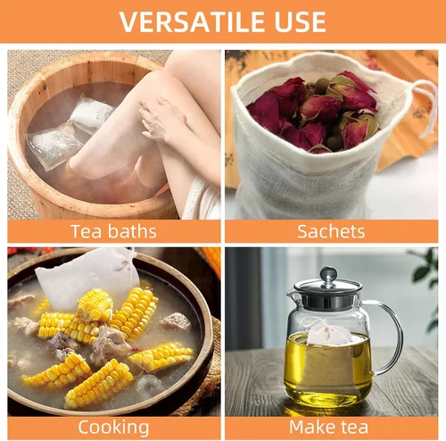 Vista 5 de TamBee Bolsa de té de malla con cordón de 3 x 4 pulgadas, bolsa de filtro de té reutilizable
