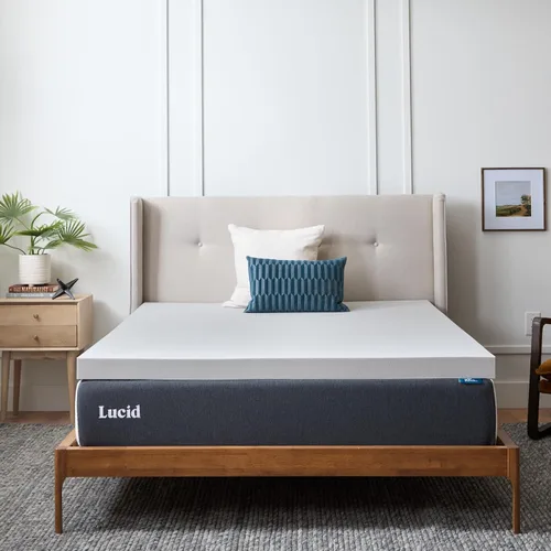 Vista 9 de Lucid Cubrecolchón de espuma viscoelástica con infusión de carbón de bambú de 2 pulgadas - Tamaño Twin - Control de humedad y olor - Ventilado