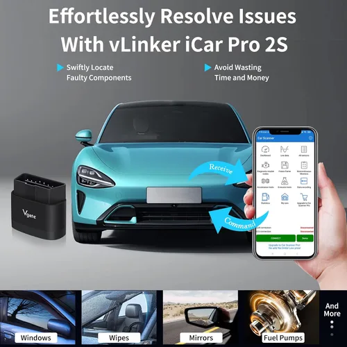 Vista 5 de iCar Pro 2S OBD2 Adaptador Bluetooth Comprobación motor lector de código de vehículo Herramientas de diagnóstico para iOS y Android y Windows Hecho