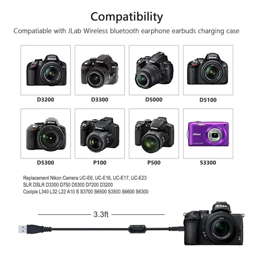 Vista 3 de Cable de carga USB de repuesto para cámara Nikon UC-E6, UC-E16, UC-E17, UC-E23, cable de carga de transferencia para Nikon SLR D3300 D750 D5300