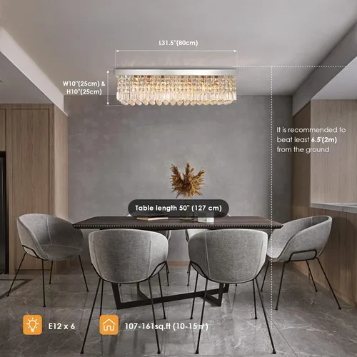 Vista 6 de Araña rectangular, con gotas de cristal, de Siljoy, iluminación moderna, montaje empotrado en el cielorraso, aplique de luz, Blanco, 150.00watts