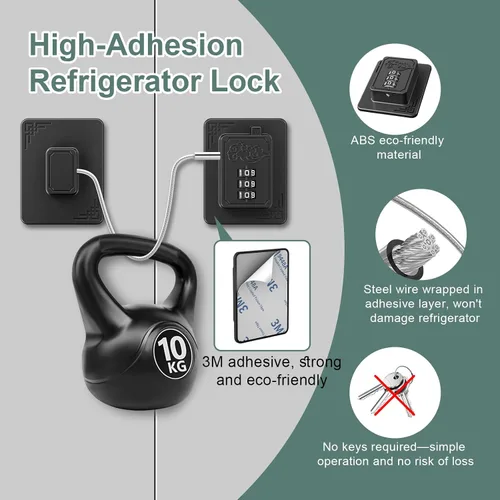 Vista 3 de Paquete de 2 cerraduras para refrigerador con contraseña, combinación de cerradura de seguridad a prueba de niños, cerradura de nevera a prueba