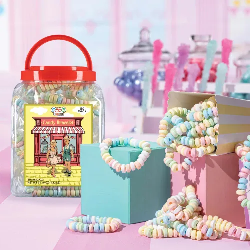 Vista 3 de 50 pulseras de dulces envueltas individualmente, recuerdos de fiesta