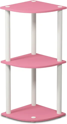 Vista 3 de Furinno Turn-N-Tube Estante de exhibición esquinero reversible de 3 niveles, estantería multiusos, rosa/blanco y Turn-N-Tube Estante compacto