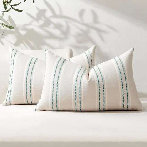Vista 53 de Hckot Fundas de Almohadas Decorativas 16x16 Juego de 2 Fundas de Almohadas a Rayas de Lino Texturizado Almohadas Decorativas Fundas de Cojines