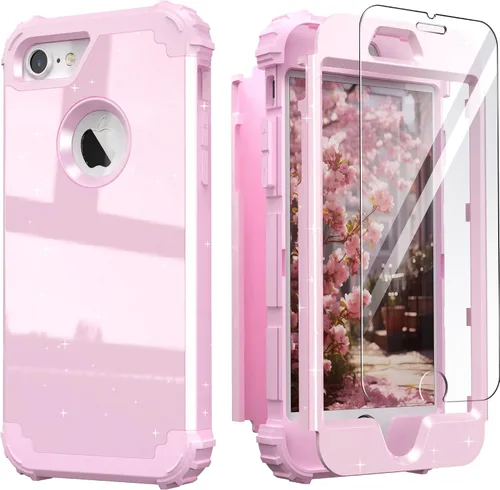 Vista 36 de IDweel Funda para iPhone 8 con Protector de Pantalla de Vidrio Templado, para iPhone 7, 3 en 1, Resistente a Golpes, Delgada, Híbrida, de Servicio