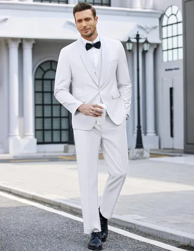 Vista 7 de COOFANDY Conjunto de esmoquin ajustado para hombre, 3 piezas, chaqueta de un botón, chaleco y pantalones con corbata