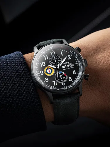 Vista 6 de Reloj analógico AV-4011 Hawker Hurricane, con mecanismo de cuarzo japonés, con correa de piel, de AVI-8
