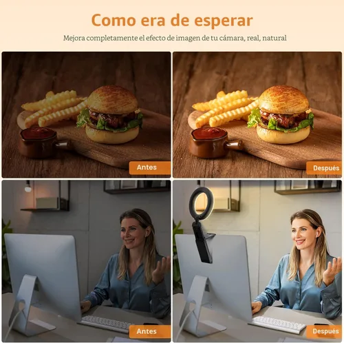 Vista 8 de Evershop Luz de Anillo para Portátil con Clip de Escritorio, Iluminación de Videoconferencia de Computadora Pequeña con Soporte para Teléfono/Cámara