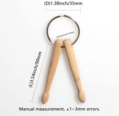 Vista 2 de Mini llavero de madera natural para bateristas miniature wood design, drummer gift accessory, percussion key ring, novelty band gift, music lover