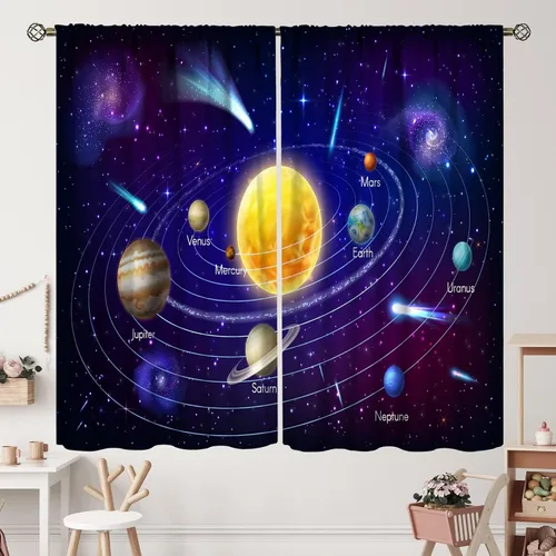 Vista 50 de Cortinas de planeta galaxia, espacio exterior, universo, nebulosa, estrellas, cielo estrellado, con bolsillo para cortinero, para sala de estar