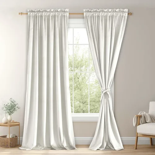Vista 11 de JIUZHEN Cortinas de terciopelo beige de 63 pulgadas de ancho x 63 pulgadas de largo, cortinas de terciopelo retro suaves con bolsillo para barra