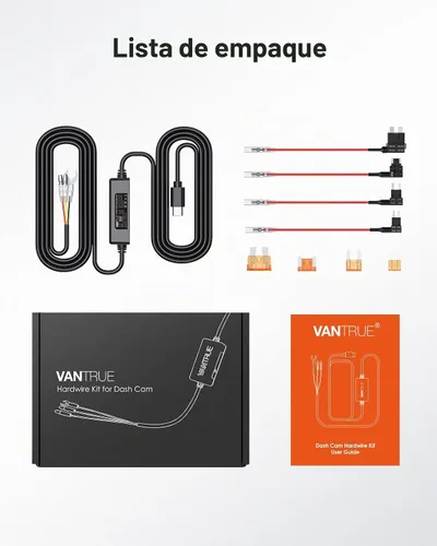 Vista 9 de Kit de cable duro USB-C Vantrue de 11.5 pies (12V–24V a 5V) con funcionalidad de accesorio, protección de bajo voltaje para N4(S)/N4