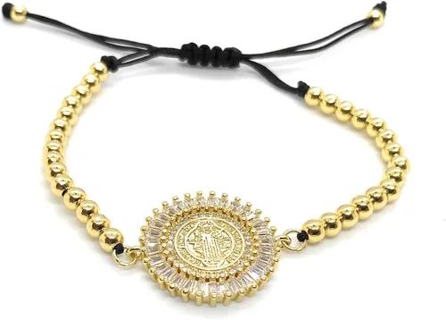 Vista 6 de Pulsera de cadena de oro de San Benito chapado en oro de 18 quilates con cadena ajustable