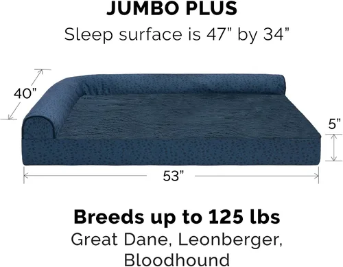 Vista 2 de Furhaven - Cama para perro de espuma viscoelástica, estilo diván en forma de L, de felpa y estampado de almendras, almendras azules, talla jumbo
