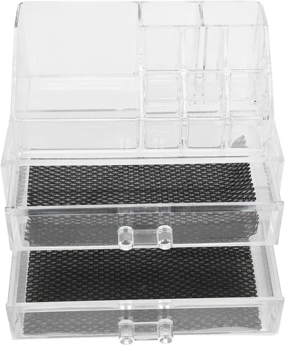 Vista 7 de Caja de almacenamiento de maquillaje, organizador transparente de dos niveles, joyería cosmética, lápiz labial, soporte para exhibición de lápiz