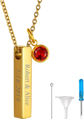 Vista 194 de FindChic Collares personalizados con urna para cenizas, barra vertical, gato, luna, reloj de arena, garra de perro, acero inoxidable, chapado en oro