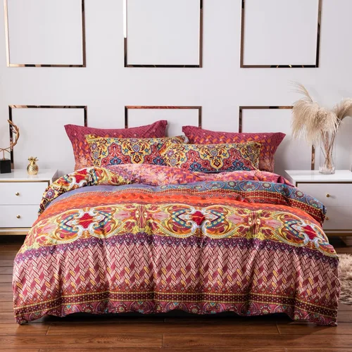 Vista 11 de ABREEZE Juego de ropa de cama de 3 piezas, estilo bohemio, retro, étnico, vintage, floral, ropa de cama bohemia, 100% algodón cepillado, damasco