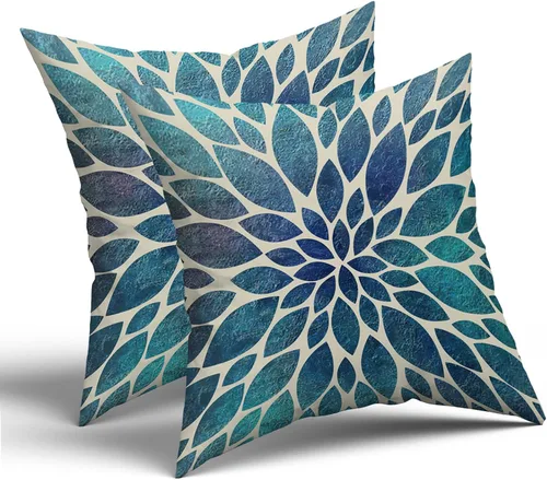 Vista 2 de Juego de 2 fundas de almohada de dalia verde azulado primaveral de 16 x 16 pulgadas, fundas de almohada modernas abstractas para sofá, decoración