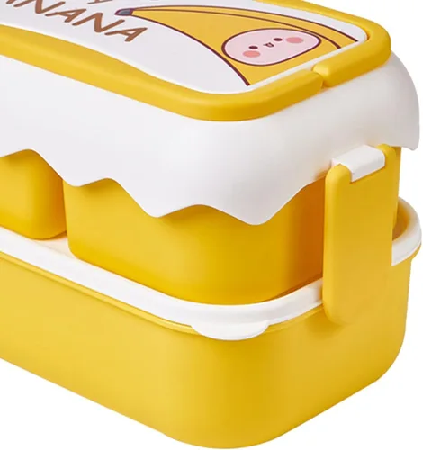 Vista 8 de TOPINCN Caja de almuerzo para microondas de dibujos animados linda con compartimentos independientes - contenedor de plástico apilable Amarillo