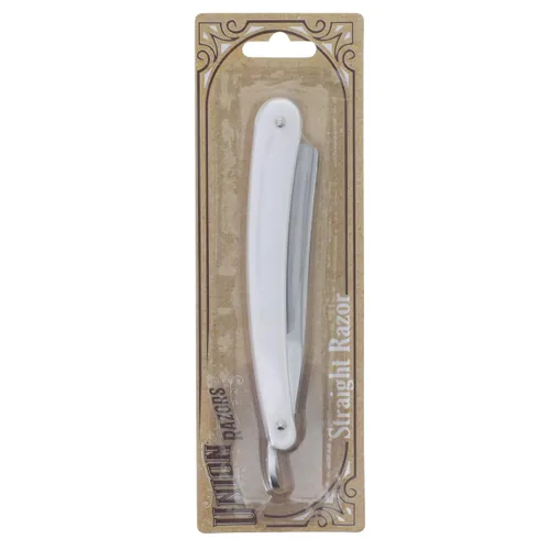 Vista 5 de Union Razors Maquinilla de afeitar SR2 de borde recto con mango blanco
