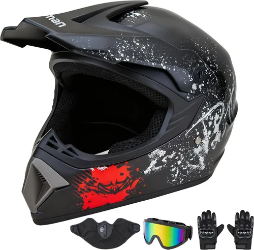Vista 3 de CARTMAN Casco para adultos de bicicleta de tierra, casco de motocicleta de cara completa aprobado por el DOT, mate negro y amarillo para motocross