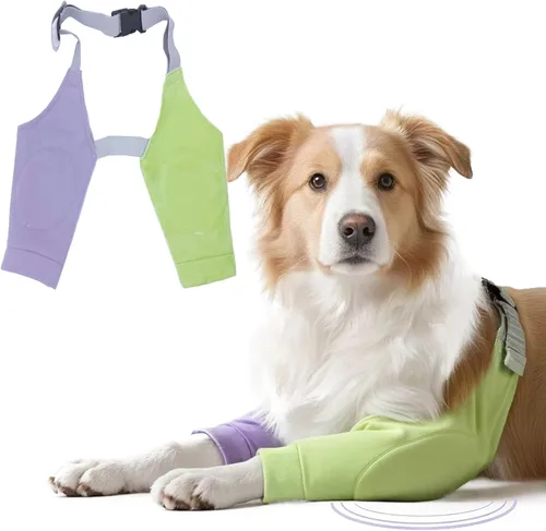 Vista 8 de Coderas para perros, rodilleras, coderas y callos para heridas, patas delanteras para dejar de lamer, perros medianos y grandes, L, color azul