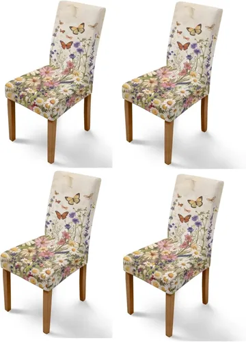 Vista 23 de HUGS IDEA Butterfly Dining Room Chair Covers Set of 2 Blue Marble Stretch Parsons Chair Slipcovers Washable Kitchen Chairs Protector Covers for