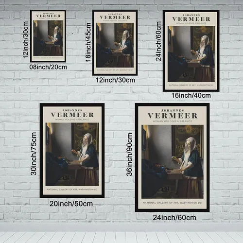Vista 2 de SHIZL Johannnes Vermeer Woman Holding A Balance Mid Canvas Poster Wall Art Decor Print Picture Paintings for Living Room Bedroom Decoration Black