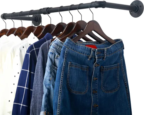Vista 17 de WEBI Perchero de Ropa Montado en la Pared, Perchero de Tubo Industrial de 20 Pulgadas para Colgar, Barra de Ropa de Hierro Resistente, Varilla