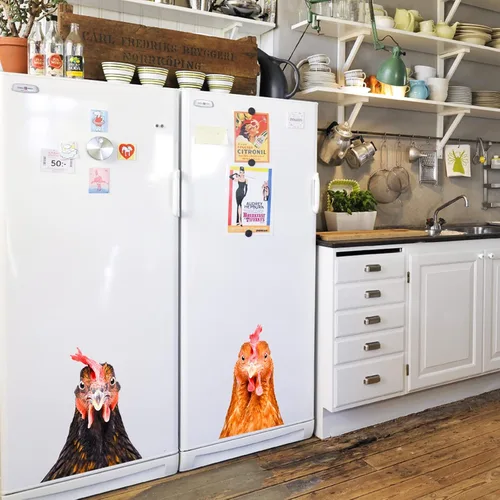Vista 6 de Calcomanías de pared de gallina de pollo, divertidas calcomanías de pared para decoración de habitación, lindas calcomanías de pared de cabeza