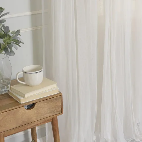 Vista 6 de Best Home Fashion Juego de 2 cortinas superpuestas de lino sintético de tul transparente con bolsillo para barra, filtro de luz, para sala de estar