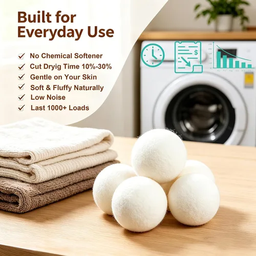 Vista 7 de Wool Dryer Balls 6 Pack XL, Genuine New Zealand Wool to Core, 100% Organic Fabric Softener Alternative, Baby Safe Chemical Free, Reduce Wrinkles &