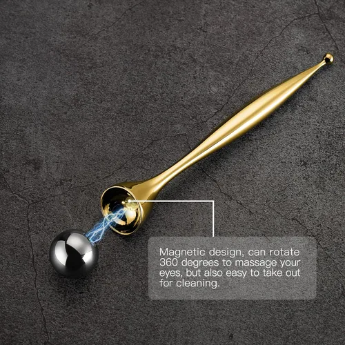 Vista 5 de LISAPACK Varita de rodillo de crema de ojos de metal, masaje facial, masajeador facial para aplicador, reduce la hinchazón (dorado)