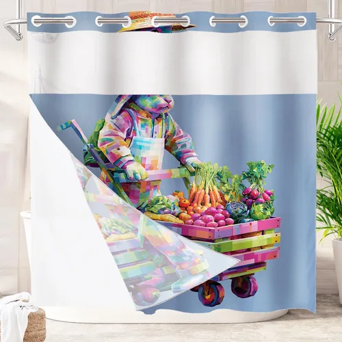 Vista 70 de Batmerry Maritime Nautical Hookless Shower Curtain with Snap in Liner Set, Anchors Ship Wheel Bath Curtain Magnetic Hem Quick-Drying Waterproof