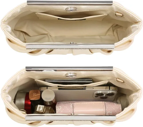 Vista 4 de Dasein - Bolsos de mano elegantes con pliegues para mujer, bolsos formales de noche con diamantes de imitación para bodas, fiestas, graduaciones