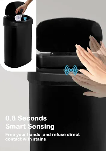 Vista 4 de Bote de basura automático de 50 l/13 galones para el hogar y la cocina, cubo de basura grande de acero inoxidable con sensor de movimiento