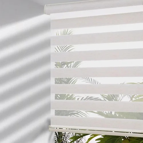 Vista 9 de MYshade - Persianas enrollables de cebra sin cordón con función de parada libre - Persianas traslúcidas de doble capa con filtración de luz y Blanco