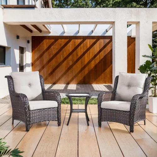 Vista 43 de Belord Mesa auxiliar pequeña para exteriores, mesa de mimbre de vidrio templado, mesa de centro impermeable para patio, mesa auxiliar de ratán
