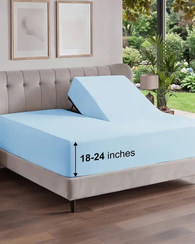 Vista 101 de Sábana bajera ajustable extra profunda Twin XL – Sábana bajera individual de lujo de hotel solamente – Se adapta fácilmente a colchones de 18 a 24